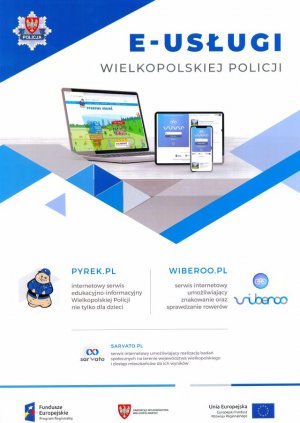 kolorowy plakat promujący nowe e-usługi wielkopolskiej policji